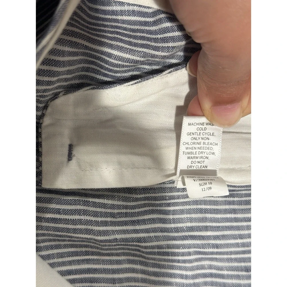 Banana Republic Trouser No. 718 Martin Fit Pants Women Size 8L Blue White Linen